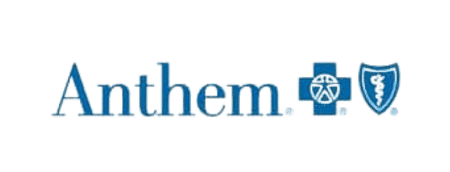 Anthem logo: blue wordmark with a medical cross and shield icon to the right, indicating a health insurance provider.