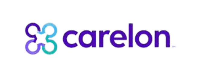Carelon logo with teal/blue intertwined emblem and purple 'carelon' text